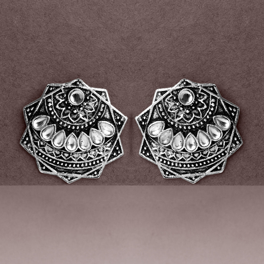 Mandala Hexa stud earrings (White)