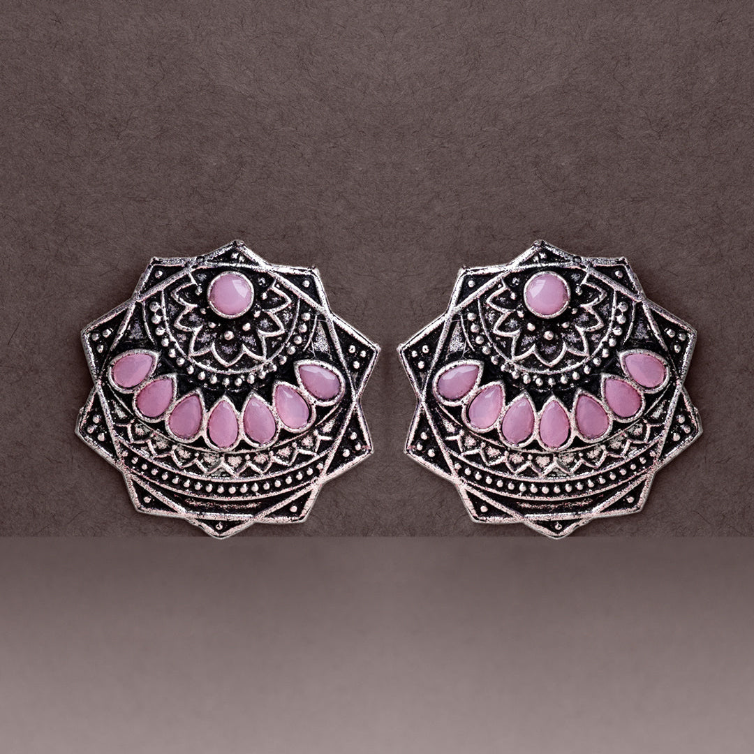 Mandala Hexa stud earrings (Baby Pink)