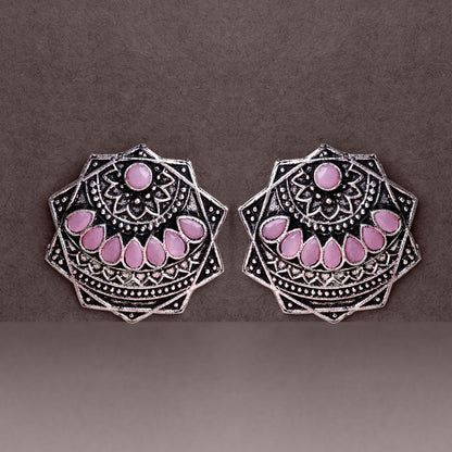 Mandala Hexa stud earrings (Baby Pink)