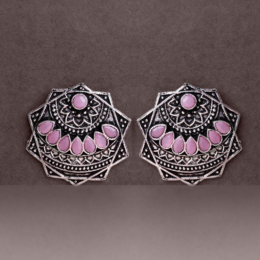 Mandala Hexa stud earrings (Baby Pink)
