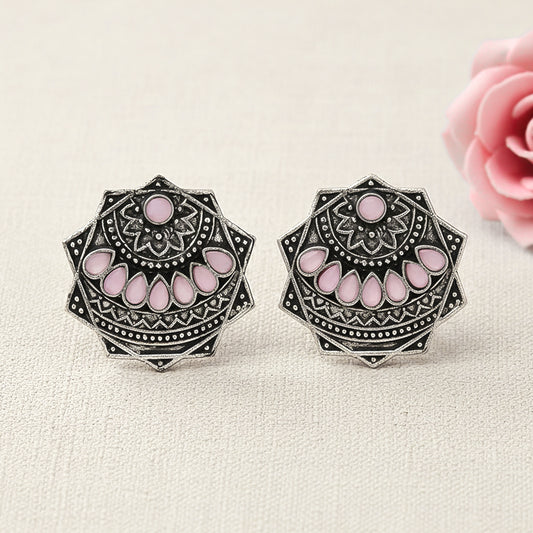 Mandala Hexa stud earrings (Baby Pink)