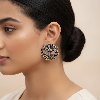 Mandala Hexa stud earrings (Baby Pink)