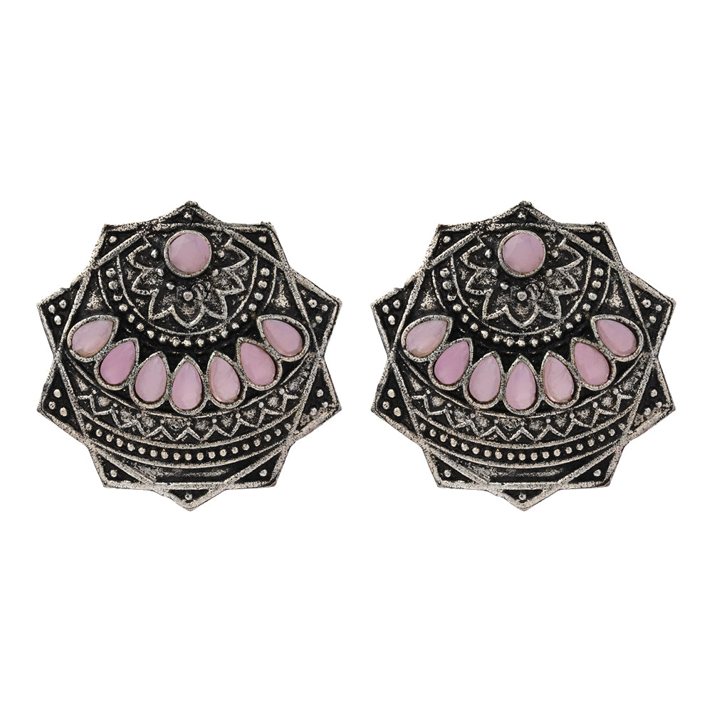 Mandala Hexa stud earrings (Baby Pink)