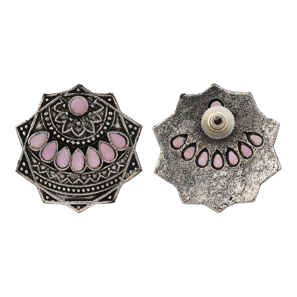 Mandala Hexa stud earrings (Baby Pink)