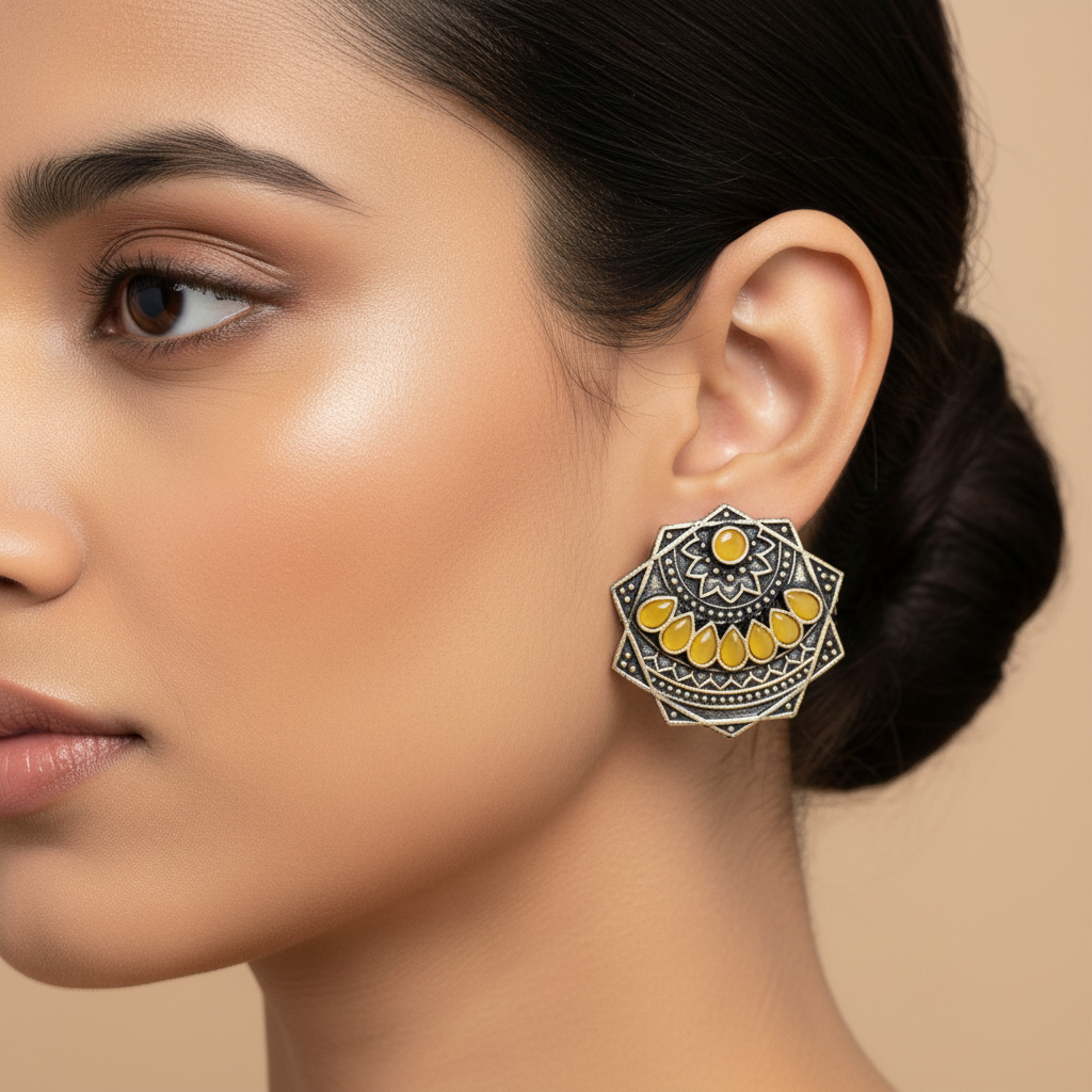 Mandala Hexa stud earrings (Yellow)