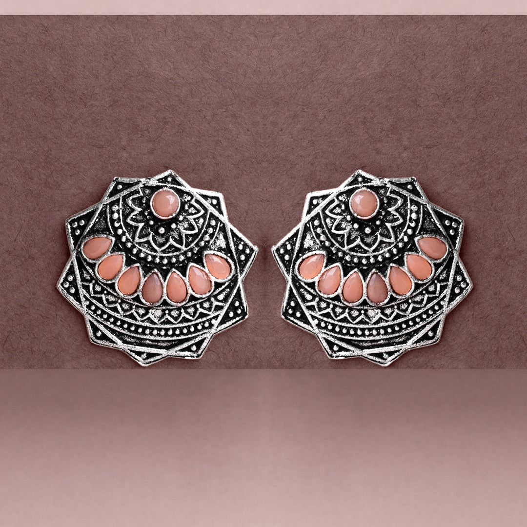 Mandala Hexa stud earrings (Light Orange)