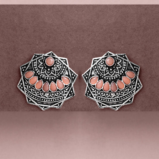 Mandala Hexa stud earrings (Light Orange)