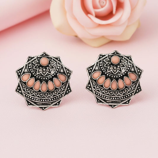 Mandala Hexa stud earrings (Light Orange)