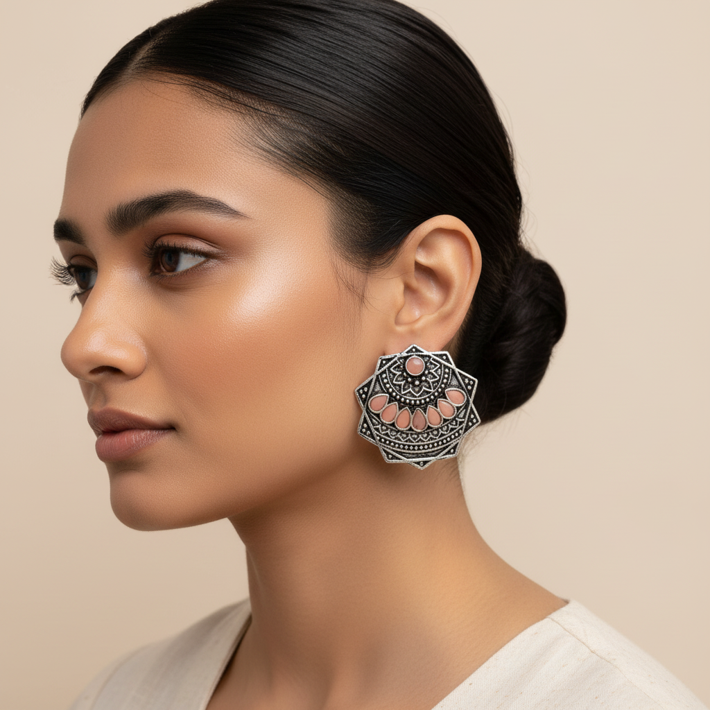 Mandala Hexa stud earrings (Light Orange)