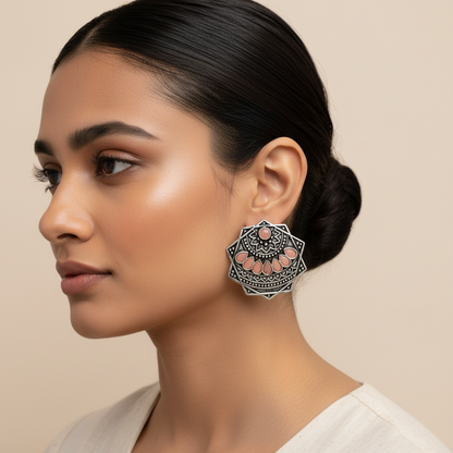 Mandala Hexa stud earrings (Light Orange)