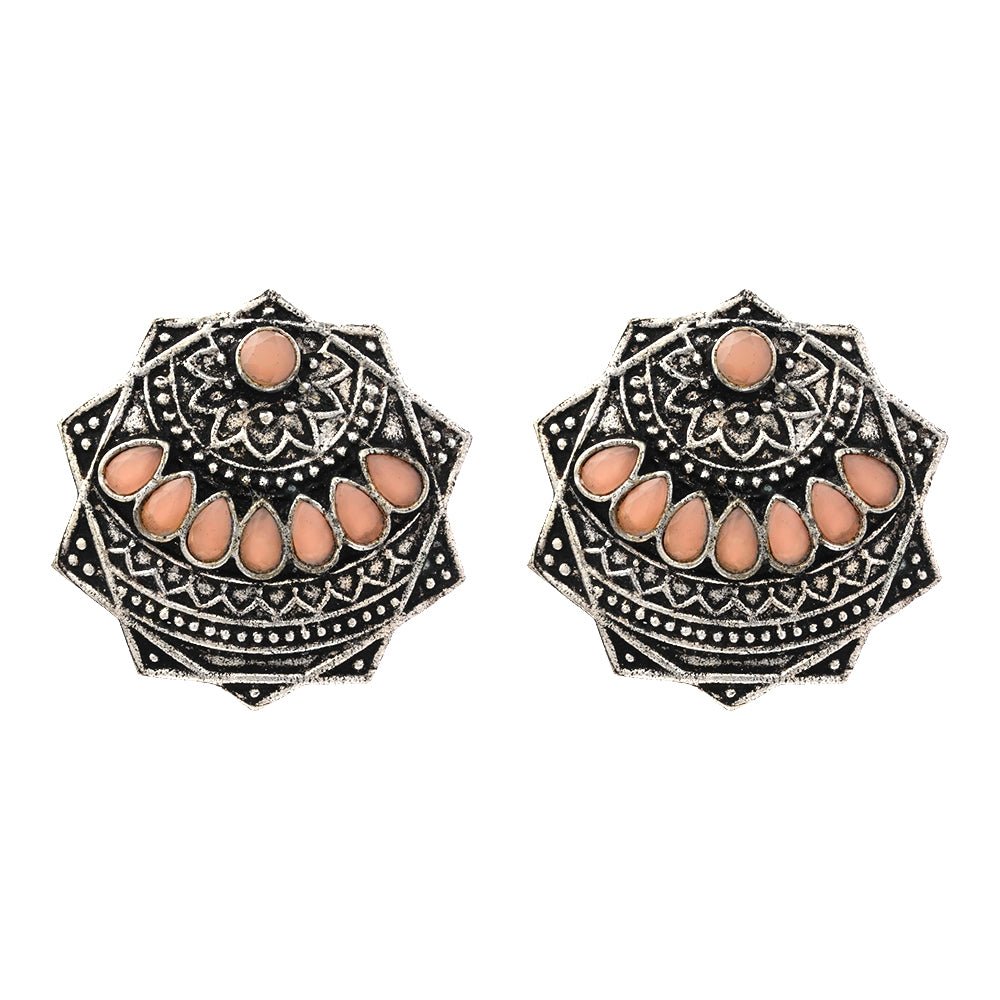 Mandala Hexa stud earrings (Light Orange)