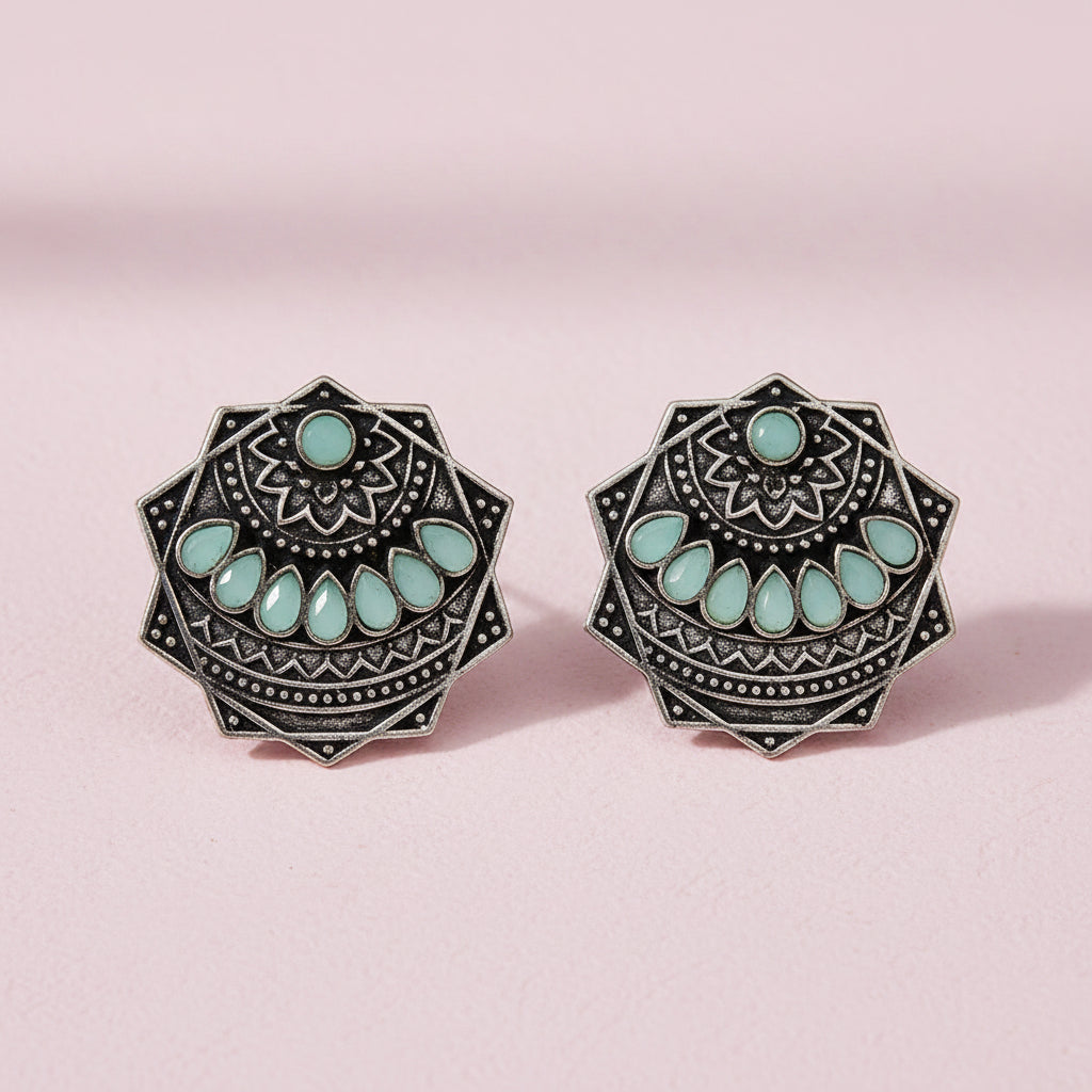 Mandala Hexa stud earrings (Mint)