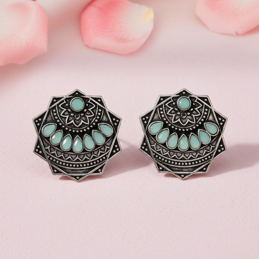 Mandala Hexa stud earrings (Mint)
