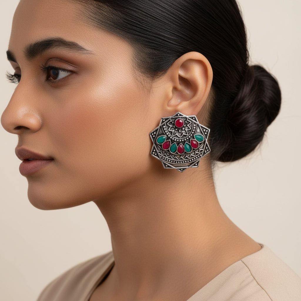 Mandala Hexa stud earrings (Multicolored)