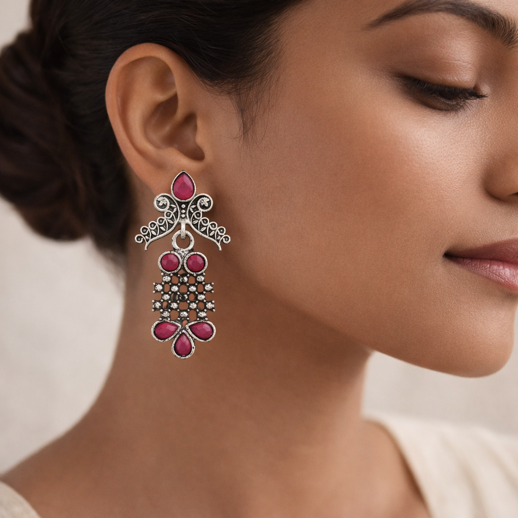 Twilight Tassles pearl dangler earrings (Red)