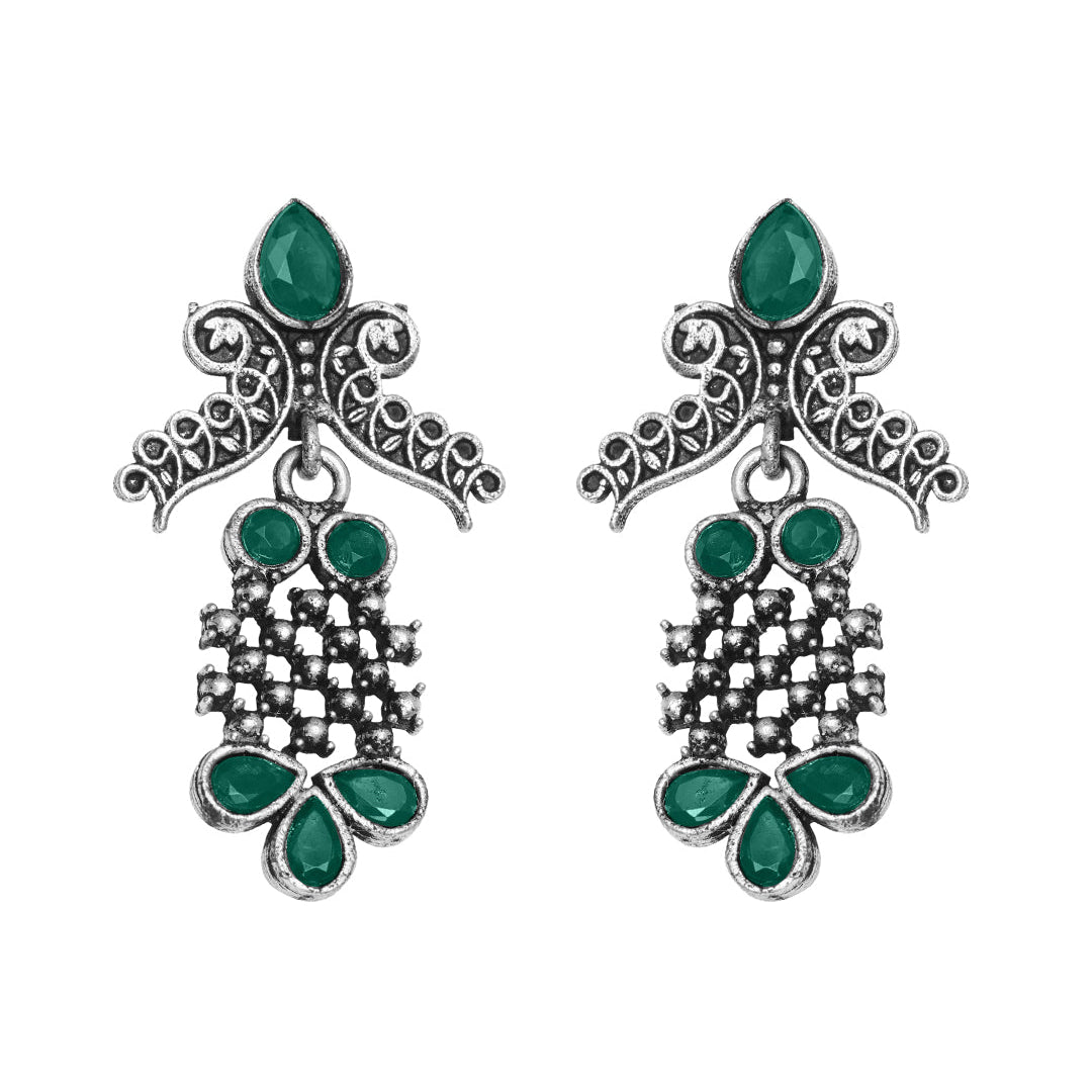 Twilight Tassles pearl dangler earrings (Green)