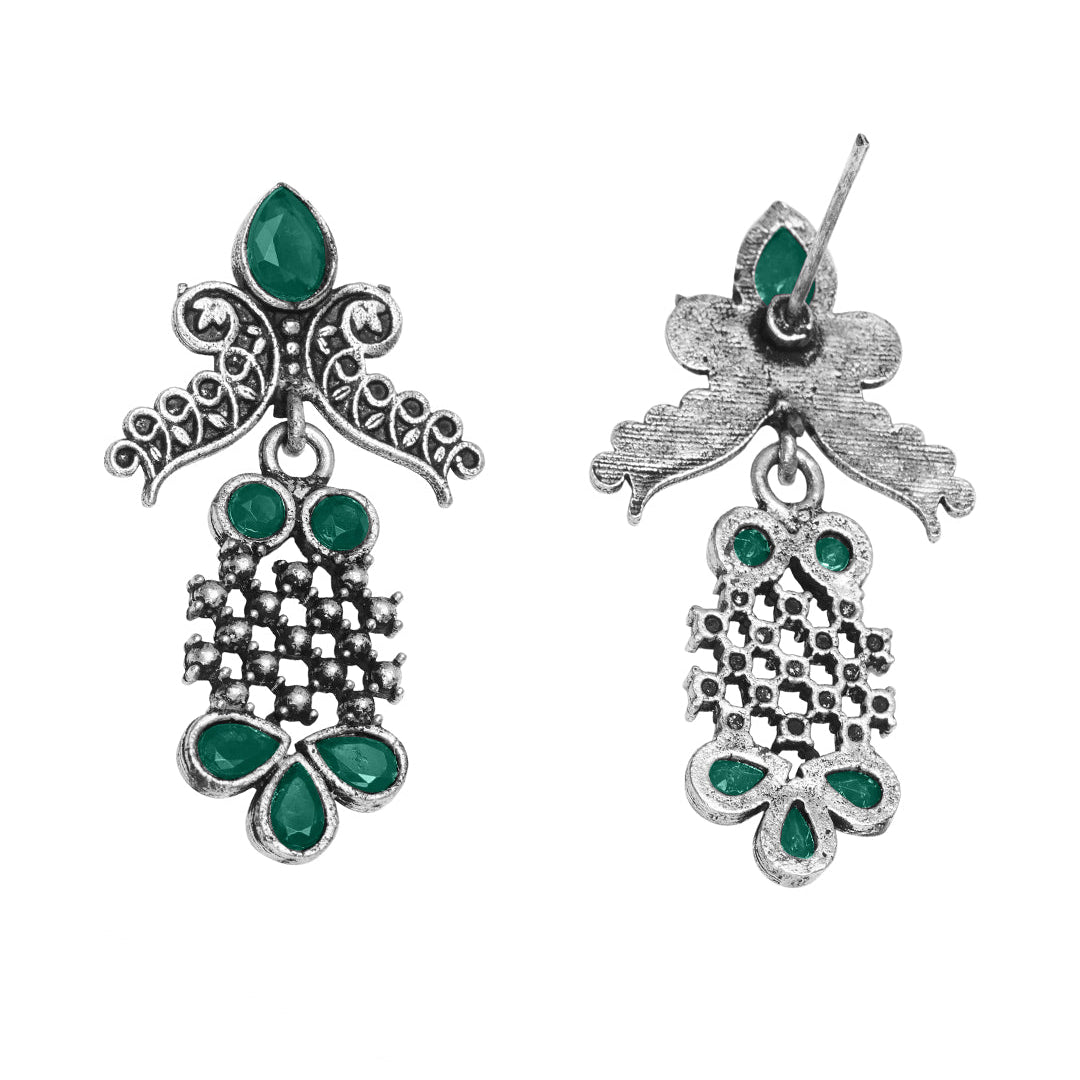Twilight Tassles pearl dangler earrings (Green)