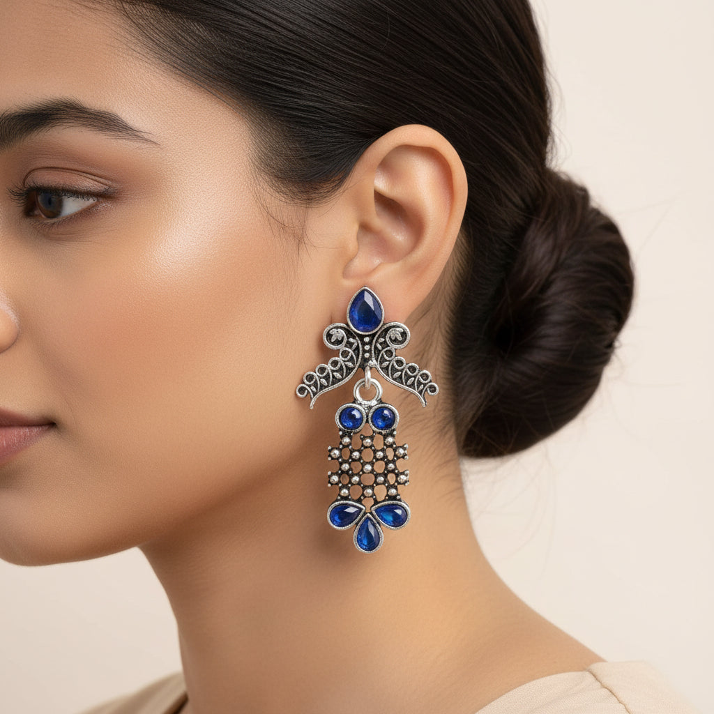 Twilight Tassles pearl dangler earrings (Blue)