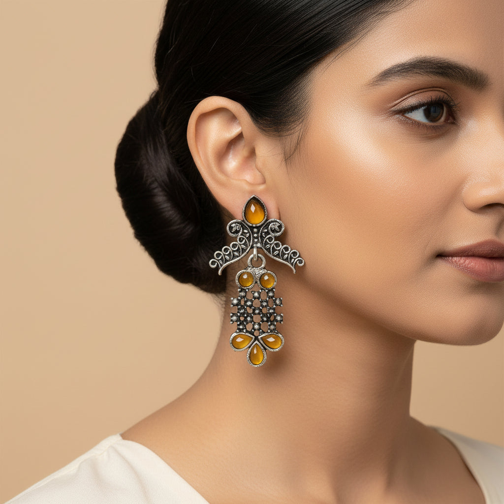 Twilight Tassles pearl dangler earrings (Yellow)