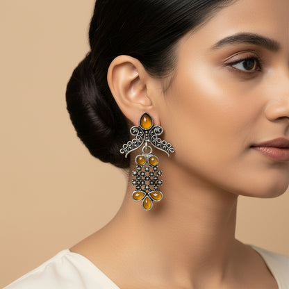Twilight Tassles pearl dangler earrings (Yellow)