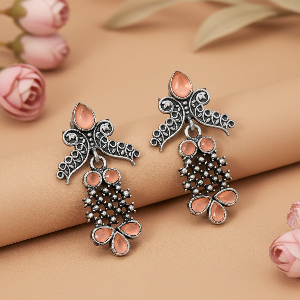 Twilight Tassles pearl dangler earrings (Light Orange)