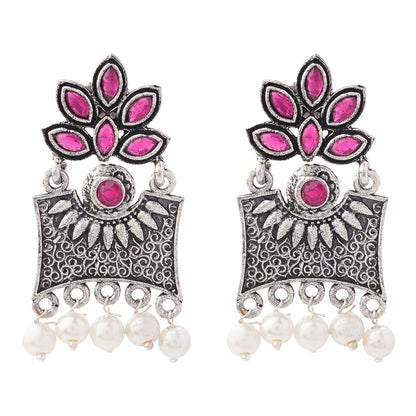Flora-Aura stone studded dangler earrings (Red)