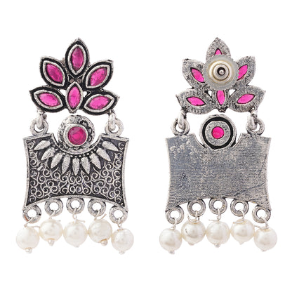 Flora-Aura stone studded dangler earrings (Red)