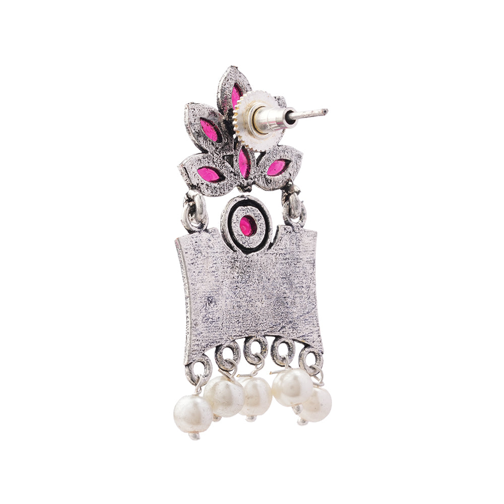 Flora-Aura stone studded dangler earrings (Red)
