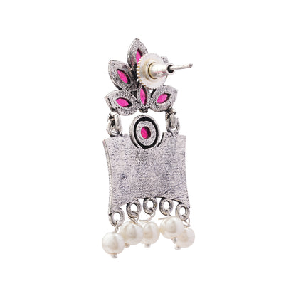 Flora-Aura stone studded dangler earrings (Red)