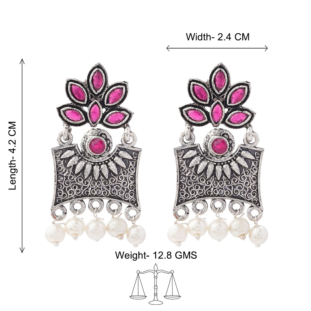Flora-Aura stone studded dangler earrings (Red)