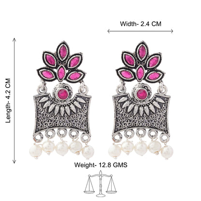 Flora-Aura stone studded dangler earrings (Red)