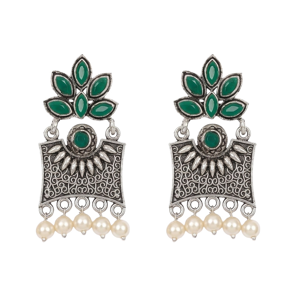 Flora-Aura stone studded dangler earrings (Green)