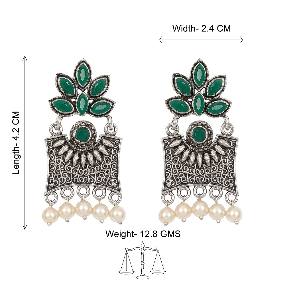 Flora-Aura stone studded dangler earrings (Green)