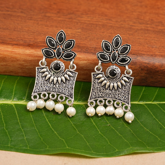 Flora-Aura stone studded dangler earrings (Black)