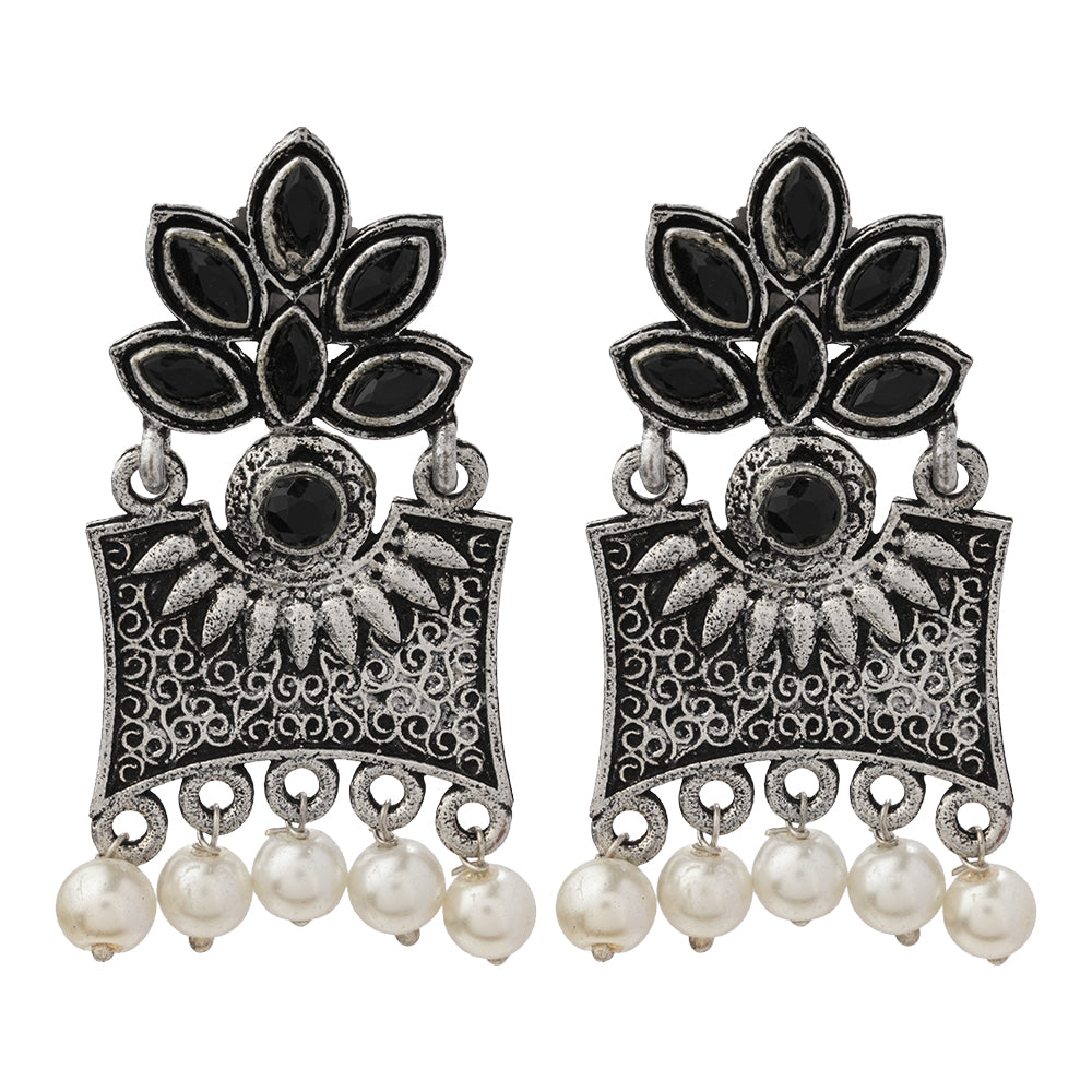 Flora-Aura stone studded dangler earrings (Black)