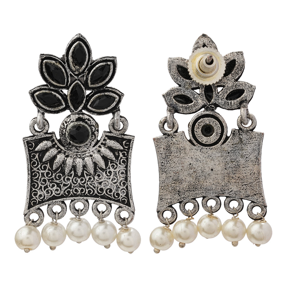 Flora-Aura stone studded dangler earrings (Black)