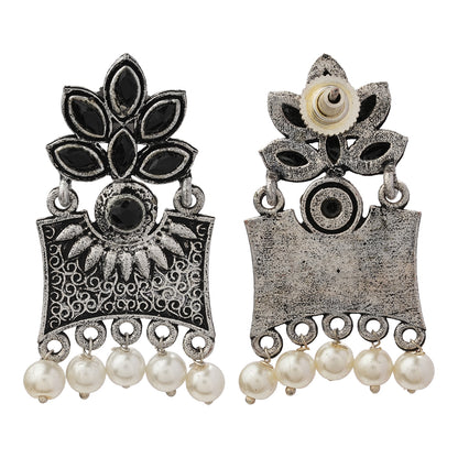 Flora-Aura stone studded dangler earrings (Black)