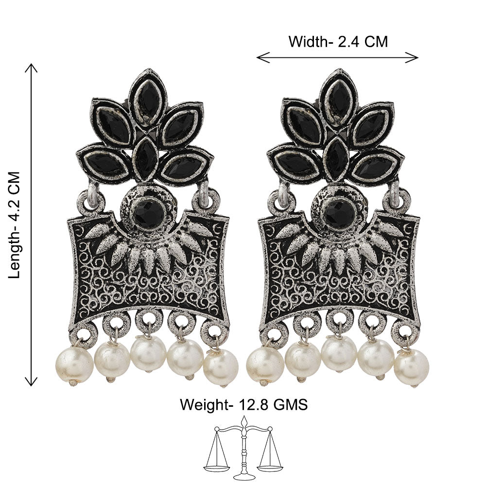 Flora-Aura stone studded dangler earrings (Black)