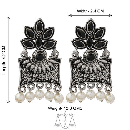 Flora-Aura stone studded dangler earrings (Black)
