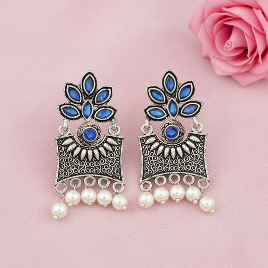 Flora-Aura stone studded dangler earrings (Blue)