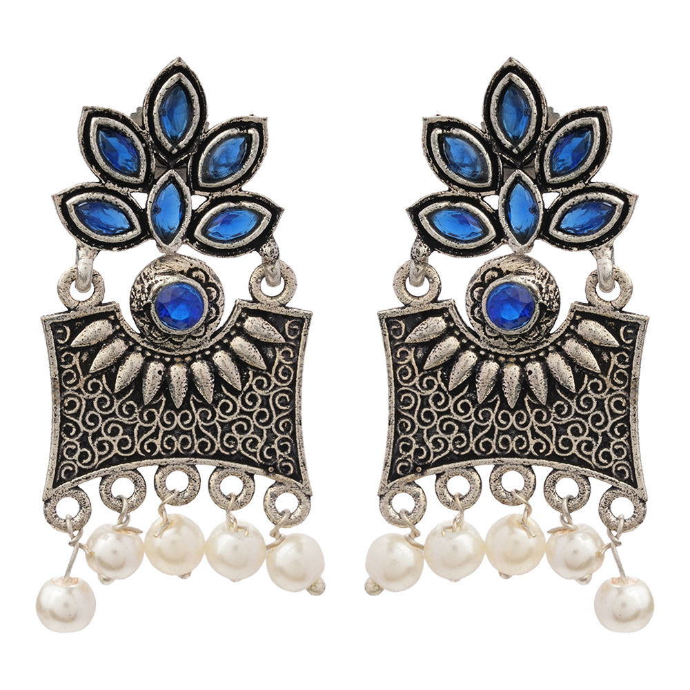 Flora-Aura stone studded dangler earrings (Blue)
