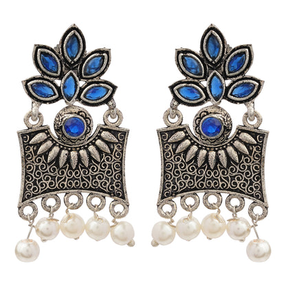 Flora-Aura stone studded dangler earrings (Blue)
