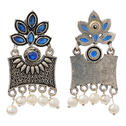 Flora-Aura stone studded dangler earrings (Blue)