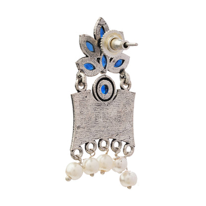 Flora-Aura stone studded dangler earrings (Blue)
