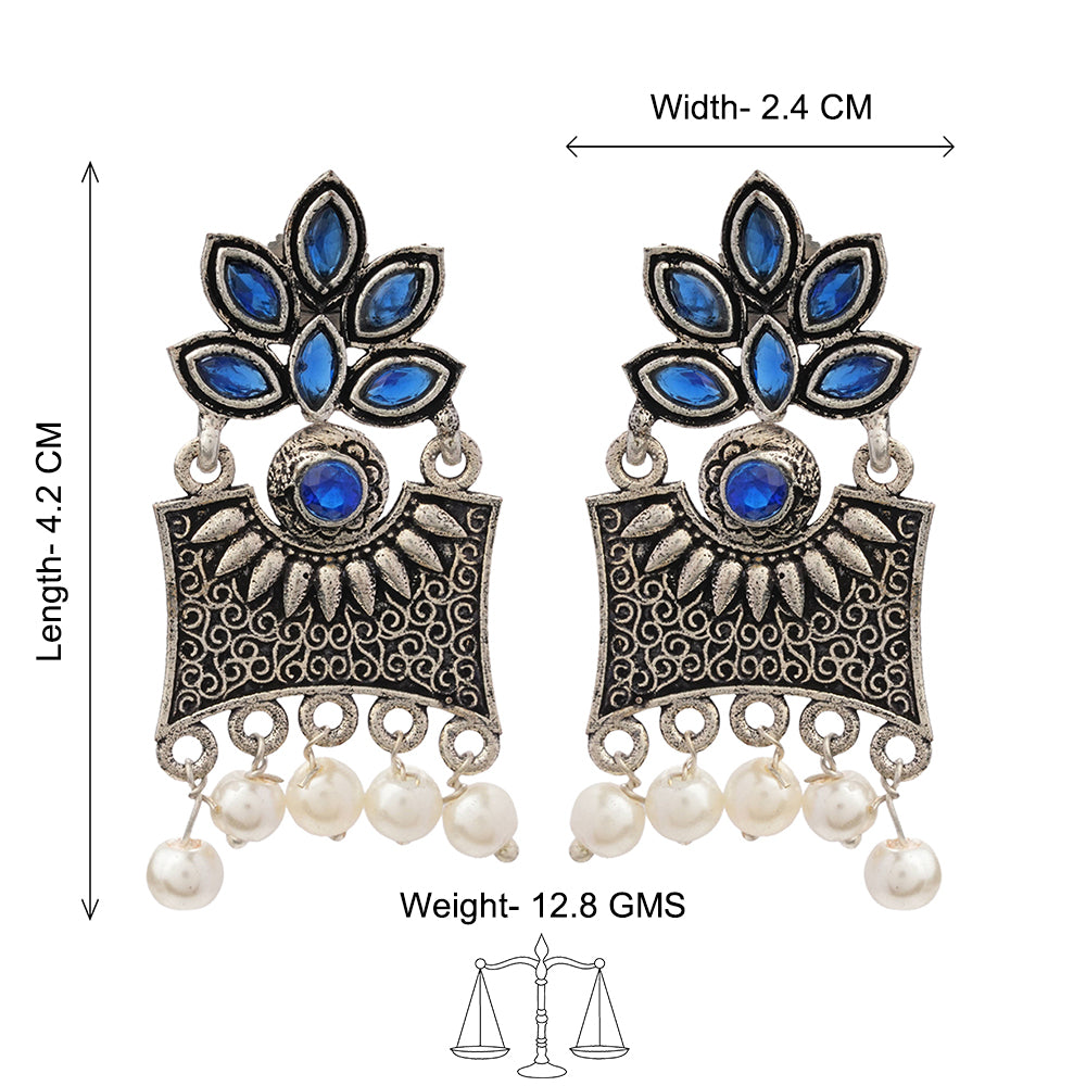 Flora-Aura stone studded dangler earrings (Blue)