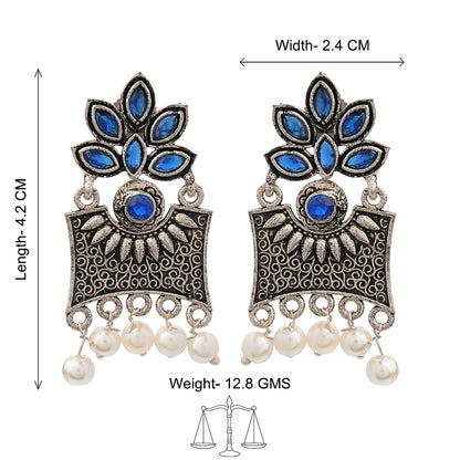 Flora-Aura stone studded dangler earrings (Blue)