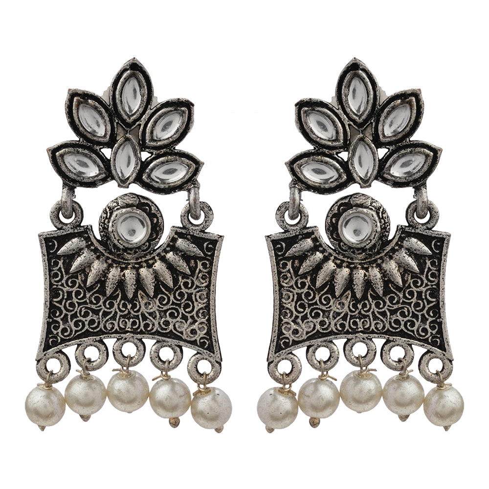 Flora-Aura stone studded dangler earrings (White)