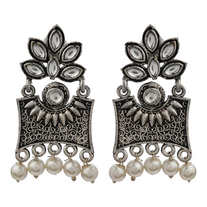 Flora-Aura stone studded dangler earrings (White)
