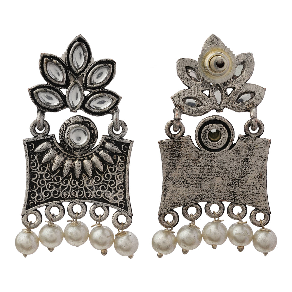 Flora-Aura stone studded dangler earrings (White)