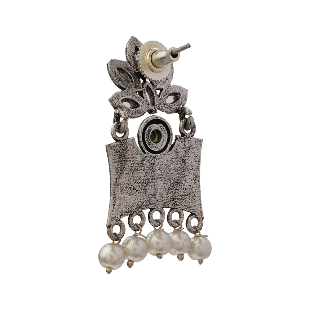 Flora-Aura stone studded dangler earrings (White)